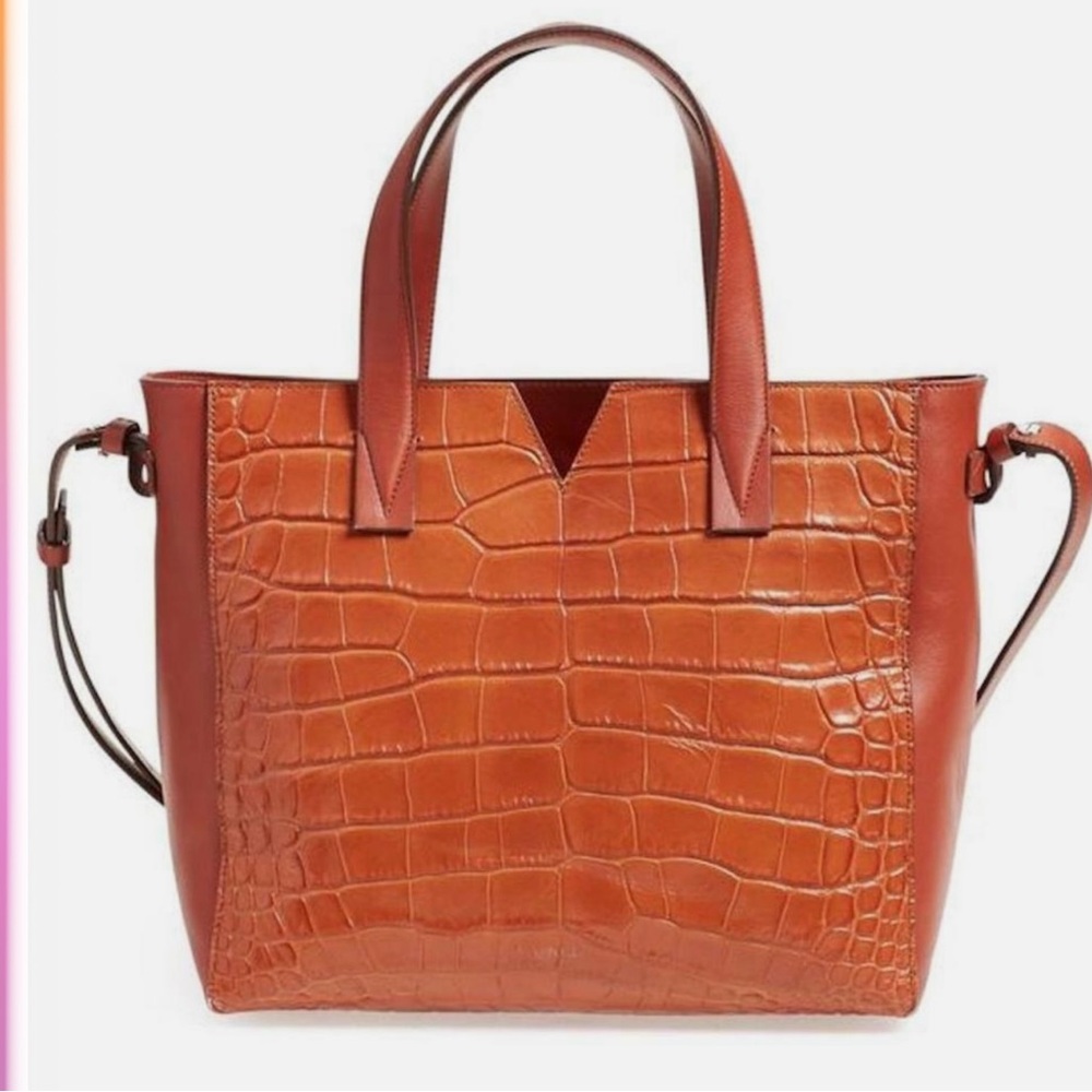 Vince Brown Leather Tote Bag with Structured Design